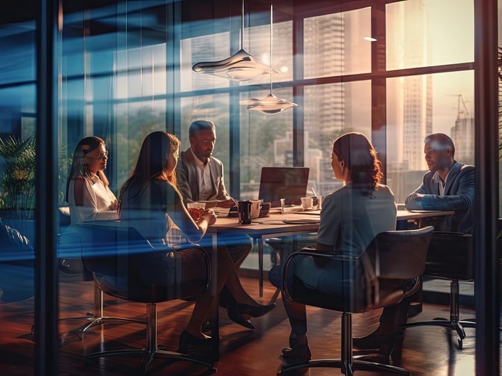 Leadership team meeting in a modern office